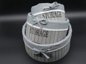 Ящики для хранения декоративные деревянные отделаны тканью 23х11 см 3 шт Серый (F-033)