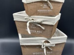 Ящики для хранения декоративные деревянные отделаны тканью 28х19х14 см 3 шт Коричневый (F-035-4)