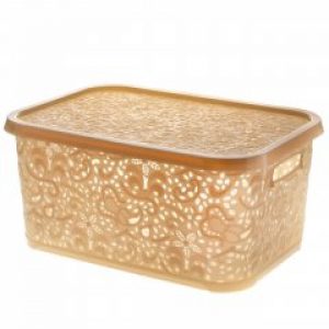 Корзина с крышкой Солнер Ажур 10 л Бежевая (10818)