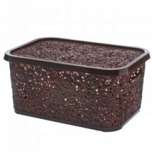 Корзина с крышкой Солнер Ажур 6 л Коричневая (10872)