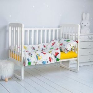 Комплект постельного белья для мальчика Royal Dream Машинки и Экскаватор 70x140 см Зелёный сатин (КДБ-00081-1)