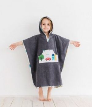 Полотенце пончо для ребенка Royal Dream Город 68х68 см Серый махра от 3 до 7 лет (Пончо-3)