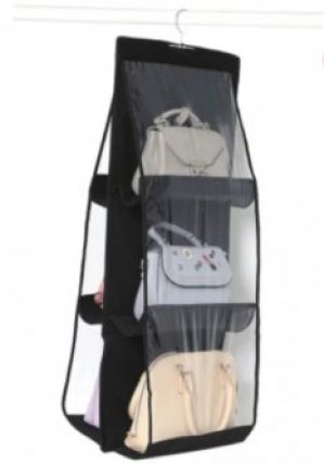 Органайзер для хранения женских сумок в шкафу подвесной складной для женщин Organizers 40 х 90 см Черный на шесть ячеек