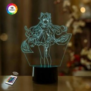 3D ночник GENSHIN IMPACT "Кэ Цин" (УВЕЛИЧЕННОЕ ИЗОБРАЖЕНИЕ) подарочная упаковка + 16 цветов + пульт ДУ + сетевой адаптер + батарейки (3ААА)  3DTOYSLAMP