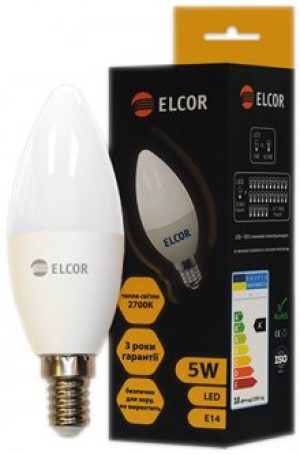 Светодиодная лампа ELCOR LED C37 5W E14 2700K (EL-534330)