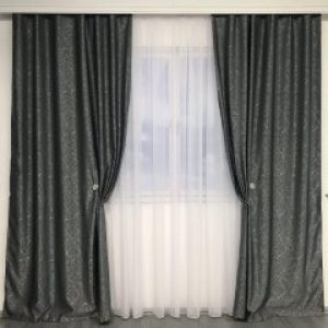 Шторы в спальню из льна Блэкаут ALBO 150x270 cm (2 шт) Темно-серые (SH-M17-12)