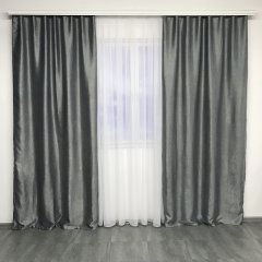 Модные серые шторы Блэкаут софт 150x270 cm (2 шт) ALBO Темно-серые (SH-250-21)