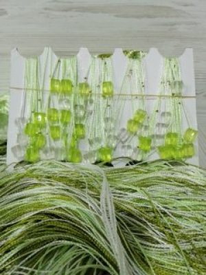 Кисея шторы нити с камнями радуга 300x280 cm Бело-салатово-оливковые (NK-303)