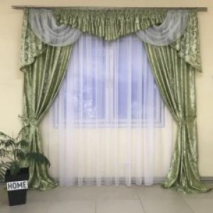 Готовые шторы ALBO 150х270cm (2шт) и ламбрекен на карниз 300-350 cm Зеленый (LS-210-4)