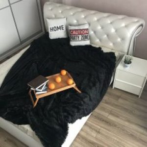 Плед покрывало меховое на кровать Травка ALBO 220х240 cm Черное (P-B17-2)