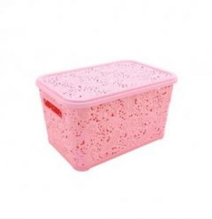 Корзина POLIMERBYT с крышкой Ажур 12 л розовый (ПБ-604)