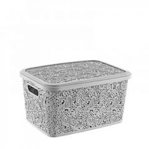 Корзина Hobby Life с крышкой ажур Флория 10 л серый (041211)