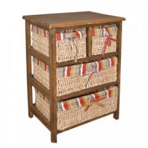 Тумба деревянная 4-секционная 43х31х60см с соломенными корзинами (42014.001)