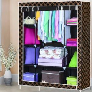 Складной тканевый шкаф HCX «153NT» 130х45х175 см. Черный/ Золото