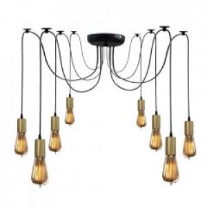 Люстра паук на 8 лампочек черная с бронзовыми патронами NL149-8 BK+BN
