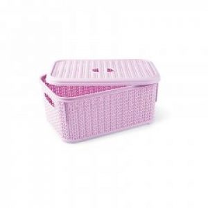 Корзина для хранения с крышкой Ucsan plastik вязка 6 Л розовая M-066