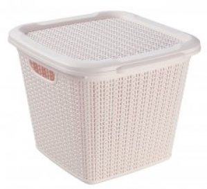 Корзина с крышкой Ucsan plastik 15 л кремовая M-071