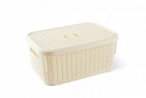 Корзина для хранения с крышкой Ucsan plastik вязка 6 Л кремовая M-066
