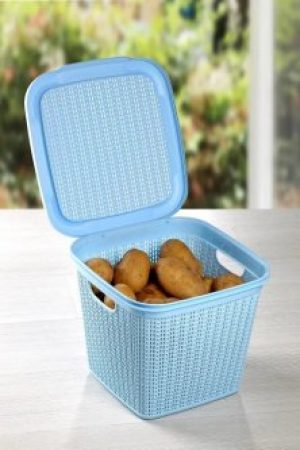 Корзина с крышкой Ucsan plastik 15 л голубая M-071