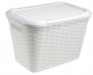 Корзина с крышкой прямоугольная Ucsan plastik 20 л кремовая M-073