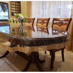 Силиконовая Овальная Скатерть СALIPSO со Стразовой Золотой лентой 180*120см