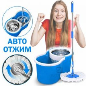 Швабра с ведром Spin MOP 360 Турбо 10 л с автоматическим отжимом для влажной уборки пола комплект - Уникальная система отжима / Вертикальная Антибактериальная сушка со складной ручкой набор с насадкой из микрфибр