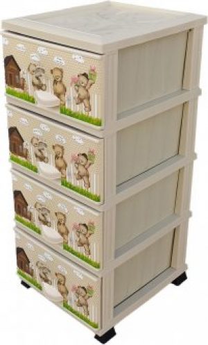 Комод Elif Plastik (Элиф) пластиковый 4 ящика с рисунком Мишки