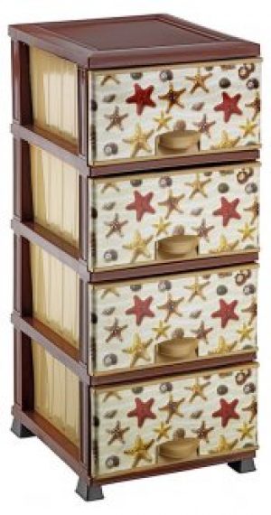 Комод Elif Plastik (Элиф) пластиковый 4 ящика с рисунком Морские звёзды