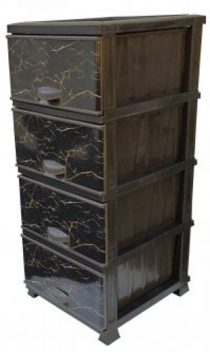 Комод Elif Plastik пластиковый 4 ящика черный мрамор