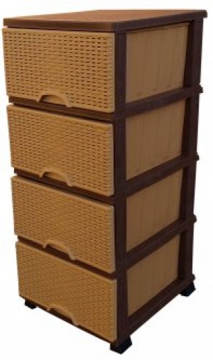 Комод Elif Plastik пластиковый 4 ящика плетёнка бежевый