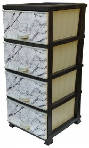 Комод Elif Plastik пластиковый 4 ящика белый мрамор