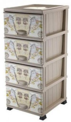 Комод Elif Plastik пластиковый 4 ящика с рисунком Попугаи