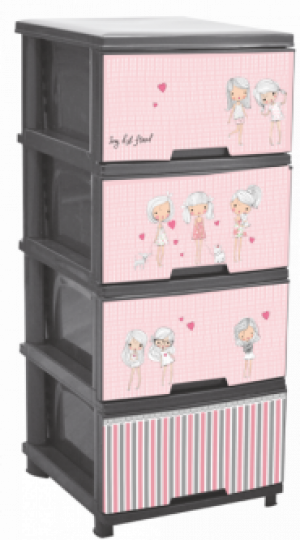 Комод Алеана с рисунком Девочки серый 4 ящика