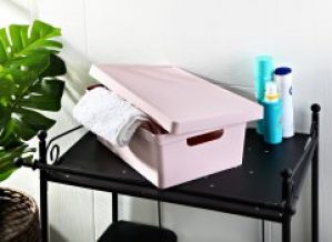 Корзина прямоугольная с крышкой с ручками Emhouse розовый 10 л. EP-410