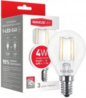 Светодиодная лампа Maxus филамент G45 4W яркий свет E14 (1-LED-548)