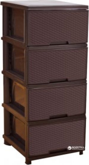 Комод пластиковый Алеана 4 полки ротанг Коричневый (123094-т.кор)