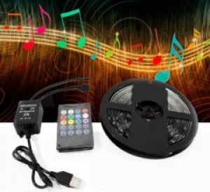 Светодиодная LED лента самоклейкая RGB 5050 USB комплект 5 метров с пультом и микрофоном