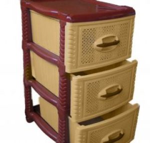 Комод пластиковый для ванной КОНСЕНСУС БЕЖЕВЫЙ С КОРИЧНЕВЫМ 3-ярусный