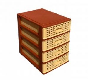 Мини комод-органайзер Консенсус БЕЖЕВЫЙ С КОРИЧНЕВЫМ РОТАНГ 4 яруса