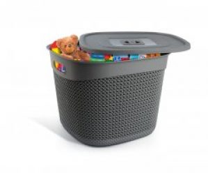 Квадратная корзина Drop Design с крышкой Ucsan plastik 36 л. слоновая кость M-1169