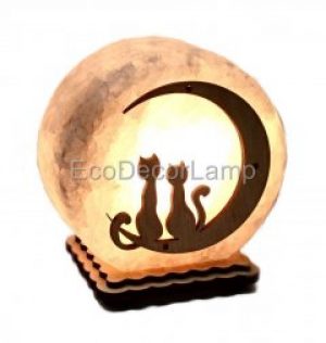 Соляная лампа EcoDecorLamp круглый маленький Коты на луне