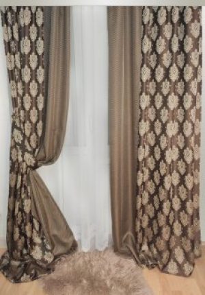 Комплект штор Декор-Ин Дабл Бомонд Бежево-коричневый 150х250 2 шт + Подхваты 2 шт (ROZ6400054315)