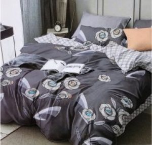 Комплект постельного белья Наша Швейка (простынь на резинке) Бязь Коричневый цветок и клетка Двуспальный 180х215 см