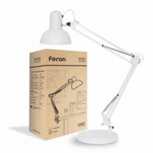 Настольный светильник Feron DE1430 на подставке под лампу Е27 белый+струбцина