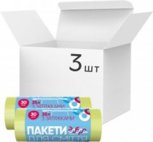 Упаковка пакетов для мусора Добра Господарочка с затяжками 35 л 3 рулона по 30 шт Желтых (4820086521918)