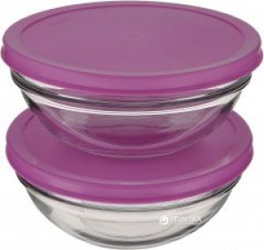 Набор круглых салатников Pasabahce Chef's с фиолетовыми крышками 20 см х 2 шт (53573 н-р)