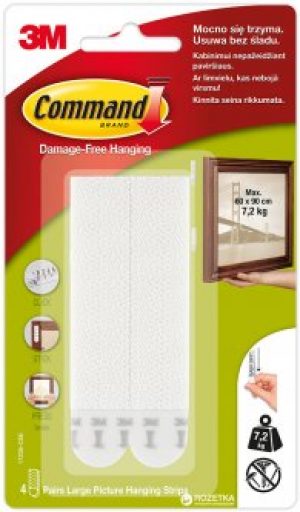 Клейкие застежки для рамок и картин 3M Command большие 7.2 кг 4 пары Белый (17206)
