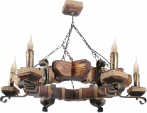 Шестигранная деревянная люстра на цепи на 6 свечей 463326