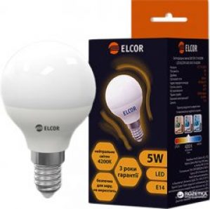 Светодиодная лампа ELCOR LED G45 5W E14 4200K (EL-534302)