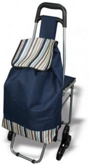 Сумка-тележка Supretto хозяйственная на колесах 35 л со стулом Cиняя (C077)